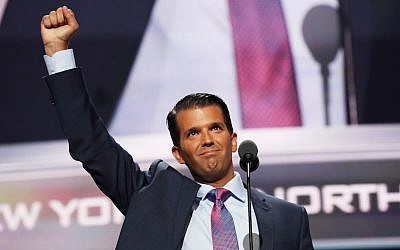 Donald Trump Jr. speaking on the second day of the Republican National Convention at the Quicken Loans Arena in Cleveland, Ohio, July 19, 2016. (Joe Raedle/Getty Images)