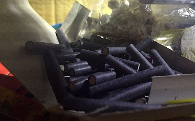 An explosives cache discovered by IDF during an overnight operation in the West Bank village of Surif, September 6, 2016. (IDF Spokesman)