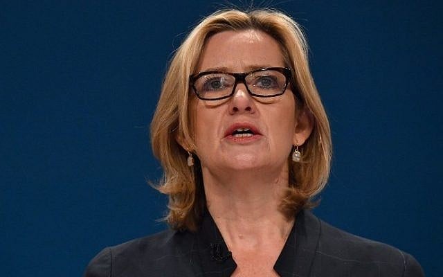 British Home Secretary Amber Rudd delivers a keynote address on the third day of the annual Conservative Party conference at the International Convention Centre in Birmingham, central England, on October 4, 2016. (AFP PHOTO / BEN STANSALL) British Home Secretary Amber Rudd delivers a keynote address on the third day of the annual Conservative Party conference at the International Convention Centre in Birmingham, central England, on October 4, 2016. (AFP PHOTO / BEN STANSALL)