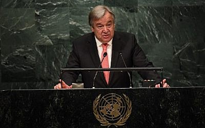 UN Secretary-General-designate Antonio Guterres speaks during the ceremony for the appointment of the Secretary-General during the 70th session of the General Assembly October 13, 2016 at the United Nations in New York. (AFP PHOTO / Jewel SAMAD)