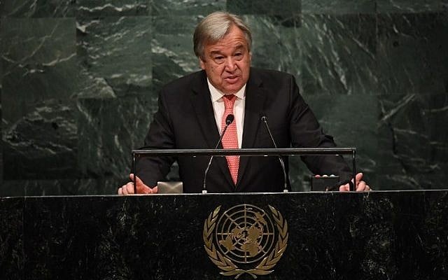 UN Secretary-General-designate Antonio Guterres speaks during the ceremony for the appointment of the Secretary-General during the 70th session of the General Assembly October 13, 2016 at the United Nations in New York. (AFP PHOTO / Jewel SAMAD) UN Secretary-General-designate Antonio Guterres speaks during the ceremony for the appointment of the Secretary-General during the 70th session of the General Assembly October 13, 2016 at the United Nations in New York. (AFP PHOTO / Jewel SAMAD)