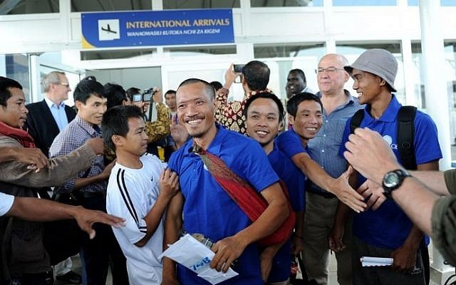 One of the hostages held by Somali pirates reacts as he arrives at the Jomo Kenyatta International Airport in Nairobi on October 23, 2016, after being freed with other hostages. (AFP) One of the hostages held by Somali pirates reacts as he arrives at the Jomo Kenyatta International Airport in Nairobi on October 23, 2016, after being freed with other hostages. (AFP)