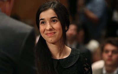 Nadia Murad, human rights activist, testifying during a Senate Homeland Security and Governmental Affairs Committee hearing on Capitol Hill, in Washington, DC, June 21, 2016 (AFP PHOTO / GETTY IMAGES NORTH AMERICA / MARK WILSON)
