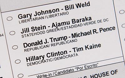 An absentee ballot featuring voting options for the US presidential election, including Republican presidential nominee Donald Trump and Democratic presidential nominee Hillary Clinton, among others, as seen in Washington, DC, October 27, 2016. (AFP PHOTO)