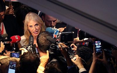 Kellyanne Conway, campaign manager for the Donald Trump campaign, talks with reporters in the spin room following the second presidential debate with democratic presidential nominee Hillary Clinton and republican presidential nominee Trump at Washington University on October 9, 2016 in St Louis, Missouri. (Justin Sullivan/Getty Images/AFP) Kellyanne Conway, campaign manager for the Donald Trump campaign, talks with reporters in the spin room following the second presidential debate with democratic presidential nominee Hillary Clinton and republican presidential nominee Trump at Washington University on October 9, 2016 in St Louis, Missouri. (Justin Sullivan/Getty Images/AFP)