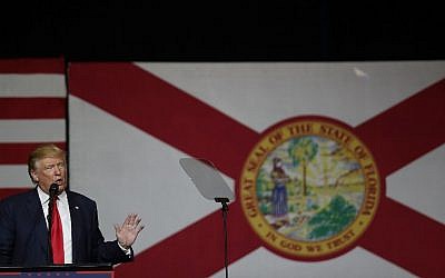 Republican presidential candidate Donald Trump speaks during a campaign rally at the South Florida Fair Expo Center in West Palm Beach, Florida on October 13, 2016. (Joe Raedle/Getty Images/AFP)