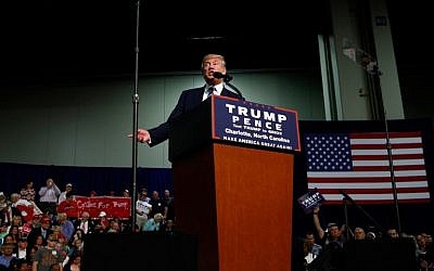 Republican presidential candidate Donald Trump speaks to supporters at a rally on October 14, 2016 at the Charlotte Convention Center in Charlotte, North Carolina. (Brian Blanco/Getty Images/AFP)