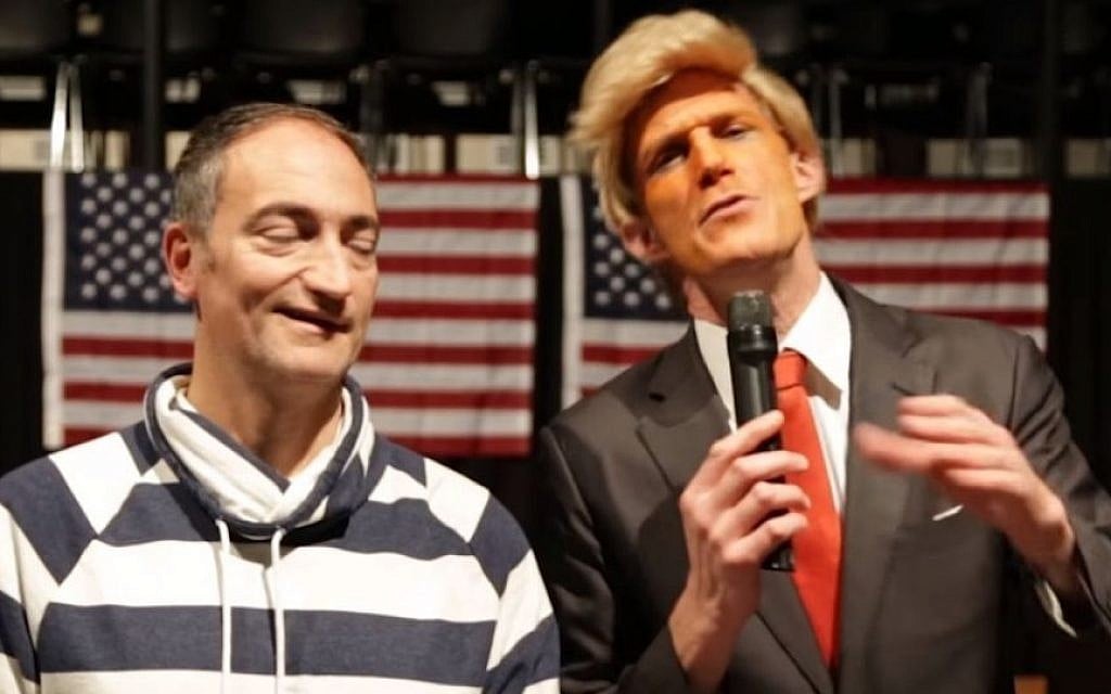Greg Shapiro and Pep Rosenfeld of Boom Chicago, Amsterdam, in “Angry White Men: Trump up the Volume,” October 11, 2016 (Screen capture: YouTube) Greg Shapiro and Pep Rosenfeld of Boom Chicago, Amsterdam, in “Angry White Men: Trump up the Volume,” October 11, 2016 (Screen capture: YouTube)