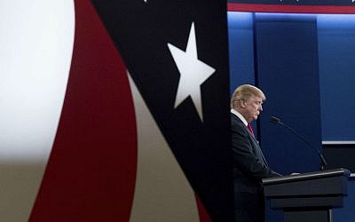 Republican presidential candidate Donald Trump takes the stage for the third presidential debate at the University of Nevada in Las Vegas, Wednesday, Oct. 19, 2016. (AP Photo/Andrew Harnik)