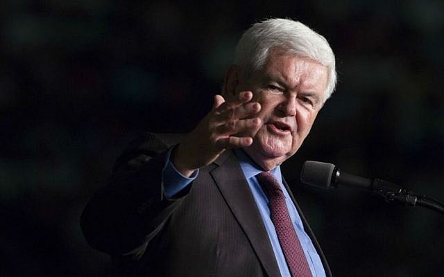 In this Sept. 19, 2016 file photo, former House Speaker Newt Gingrich introduces Republican presidential candidate Donald Trump during a campaign rally in Ft. Myers, Florida. (AP Photo/Evan Vucci)