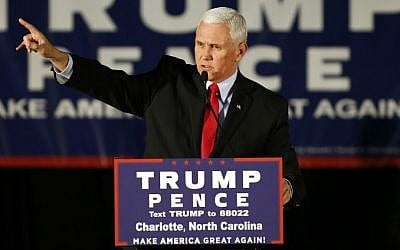 Republican vice presidential candidate Indiana Gov. Mike Pence speaks in Charlotte, North Carolina, Monday, October 10, 2016 (AP Photo/Nell Redmond)