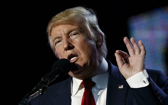 Republican presidential candidate Donald Trump speaks to the Republican Hindu Coalition, Saturday, Oct. 15, 2016, in Edison, New Jersey. (AP Photo/Evan Vucci)
