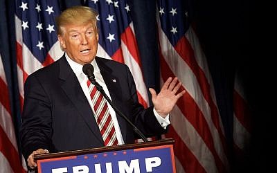 Donald Trump delivering a speech in Philadelphia, Pennsylvania, Sept. 7, 2016. (JTA/Mark Makela/Getty Images)