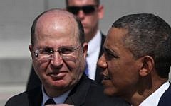US President Barack Obama and then-defense minister Moshe Ya'alon at a welcoming ceremony for Obama as he lands at Ben Gurion Airport, March 20 2013. (Marc Israel Sellem/Pool/Flash90)
