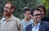 Likud MK's Yehuda Glick, left, and Oren Hazan during a protest outside the Temple Mount in Jerusalem's Old City on July 14, 2015. (Yonatan Sindel/Flash90)