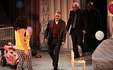 Israeli actor Moshe Ivgy (2L) seen with fellow actors at the end of a theater show in Tel Aviv, February 7, 2016.  Photo by Flash90