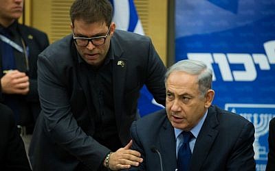 Prime Minister Benjamin Netanyahu with MK Oren Hazan during a party meeting in the Knesset on February 8, 2016. (Yonatan Sindel/Flash90) Prime Minister Benjamin Netanyahu with MK Oren Hazan during a party meeting in the Knesset on February 8, 2016. (Yonatan Sindel/Flash90)