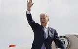 Illustrative: United States Vice President Joe Biden seen waving as he boards his plane after after 2 days visit to Israel and the Palestinian Territories. (Photo by Matty Stern/US Embassy of Tel Aviv)
