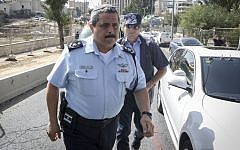 Israel Police Commissioner Roni Alsheikh arrives at the scene of a terror attack at the East Jerusalem neighborhood of Sheikh Jarrah on October 9, 2016. (Shlomi Cohen/Flash90)