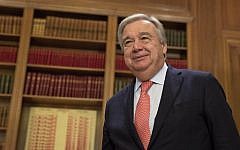 Then-UN High Commissioner for Refugees Antonio Guterres arrives for a meeting with Prime Minister Alexis Tsipras in Athens on a three-day official visit, October 12, 2015. (AP Photo/Petros Giannakouris)