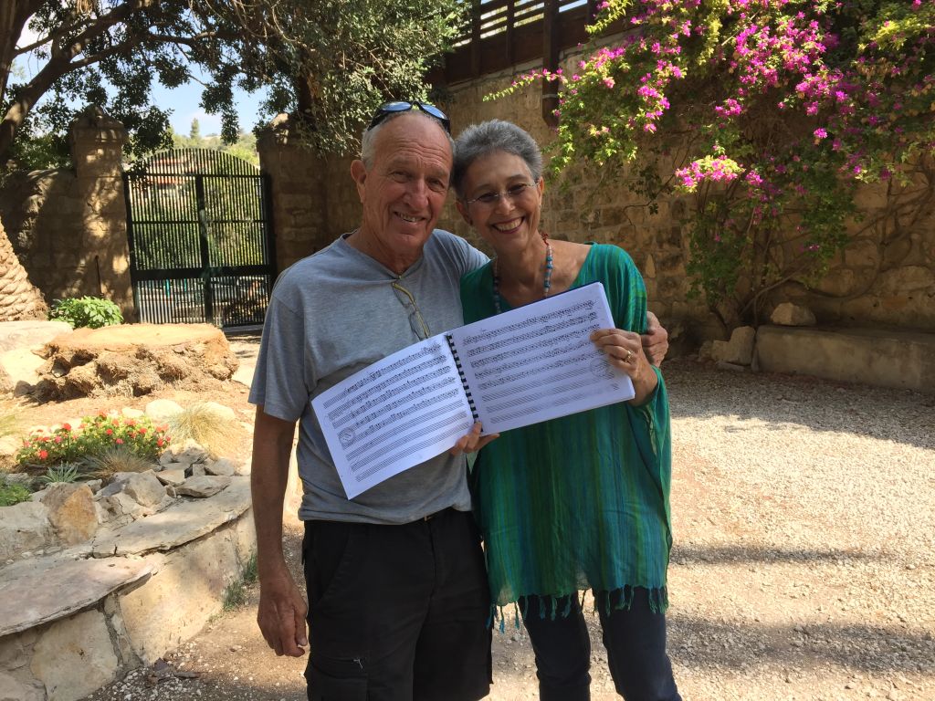 Gershon Cohen and Myrna Herzog, planning the production of Nabucco, part of the 25th Abu Ghosh Music Festival beginning October 21, 2106 (Jessica Steinberg/Times of Israel)