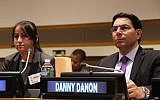 Yazidi refugee Marwa Al Aliko, left, at an event hosted by Israeli UN envoy Danny Danon. (Courtesy of the Israeli Mission to the United Nations)