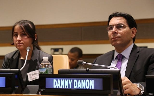 Yazidi refugee Marwa Al Aliko, left, at an event hosted by Israeli UN envoy Danny Danon. (Courtesy of the Israeli Mission to the United Nations) Yazidi refugee Marwa Al Aliko, left, at an event hosted by Israeli UN envoy Danny Danon. (Courtesy of the Israeli Mission to the United Nations)