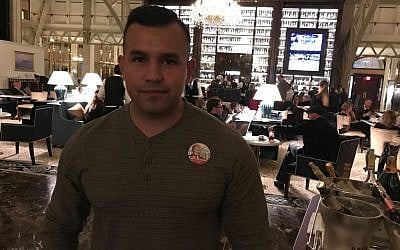Trump supporter Albert Espinoza poses for a photograph while he visited Trump International hotel in Washington, DC (Eric Cortellessa/Times of Israel) Trump supporter Albert Espinoza poses for a photograph while he visited Trump International hotel in Washington, DC (Eric Cortellessa/Times of Israel)
