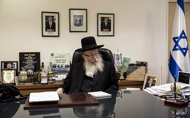 Health Minister Yaakov Litzman in his office in Jerusalem (AP Photo/Tsafrir Abayov)