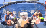 Women activists aboard a sailboat en route to Gaza which was intercepted Wednesday, October 5, 2016 by the Israeli Navy. (Al Jazeera screenshot)