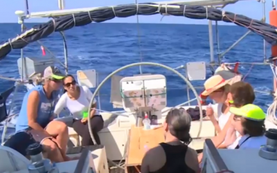 Women activists aboard a sailboat en route to Gaza which was intercepted Wednesday, October 5, 2016 by the Israeli Navy. (Al Jazeera screenshot)