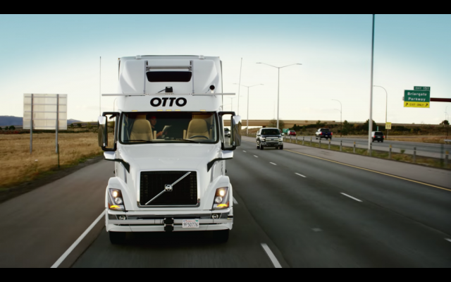 Otto's self driving truck carries a shipment of Budweiser 120 miles with no driver in the seat. (YouTube screenshot) Otto's self driving truck carries a shipment of Budweiser 120 miles with no driver in the seat. (YouTube screenshot)