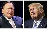 Casino magnate Sheldon G. Adelson, left, (Steve Mack/Getty Images, via JTA) and US President Donald Trump, right. (Spencer Platt/Getty Images/AFP)