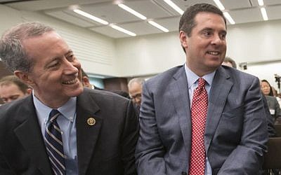 House Intelligence Committee Chairman Rep. Devin Nunes, R-Calif., right, and House Armed Services Committee Chairman Rep. Mac Thornberry, R-Texas, left, talk in Washington, June 9, 2016. (AP/J. Scott Applewhite)