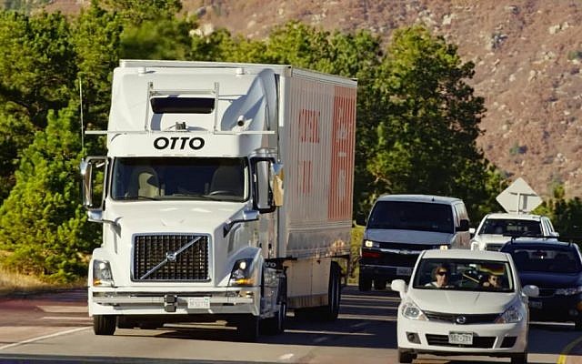 Otto's self driving truck carries a shipment of Budweiser 120 miles with no driver in the seat. (YouTube screenshot) Otto's self driving truck carries a shipment of Budweiser 120 miles with no driver in the seat. (YouTube screenshot)
