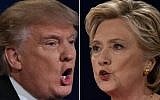 Republican presidential nominee Donald Trump, left, and Democratic presidential nominee Hillary Clinton facing off during the first presidential debate at Hofstra University in Hempstead, New York, September 26, 2016. (AFP/Paul J. Richards)