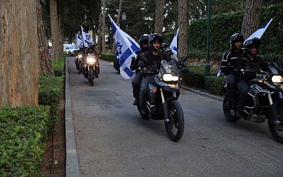 Police officers ride as part of a motorcade during the funeral on Jerusalem's Mount Herzl of police Sgt. Yosef Kirma who was killed in a terror attack earlier that day on October 9, 2016. (Israel Police) Police officers ride as part of a motorcade during the funeral on Jerusalem's Mount Herzl of police Sgt. Yosef Kirma who was killed in a terror attack earlier that day on October 9, 2016. (Israel Police)