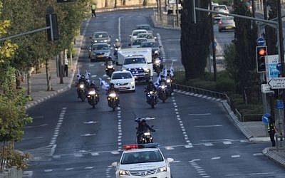 Police officers ride as part of a motorcade during the funeral on Jerusalem's Mount Herzl of police Sgt. Yosef Kirma who was killed in a terror attack earlier that day on October 9, 2016. (Israel Police) Police officers ride as part of a motorcade during the funeral on Jerusalem's Mount Herzl of police Sgt. Yosef Kirma who was killed in a terror attack earlier that day on October 9, 2016. (Israel Police)