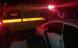 Paramedics at the site where a woman died on road in the West Bank after she and a man were attacked, October 23, 2016. (MDA spokesperson)