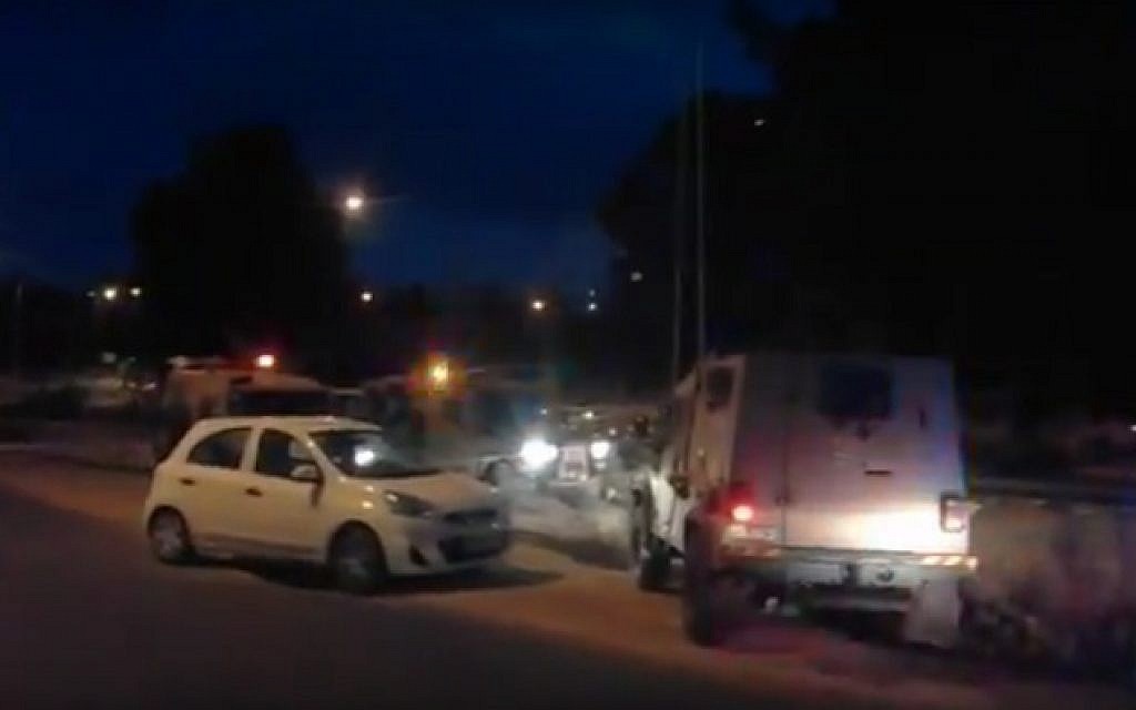 The scene of shooting attack at a West Bank checkpoint on October 31, 2016, in which three soldiers were wounded (screen capture: YouTube)