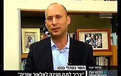 Jewish Home party leader Naftali Bennett speaks during a Channel 2 interview on October 8, 2016. (screen capture: Channel 2)