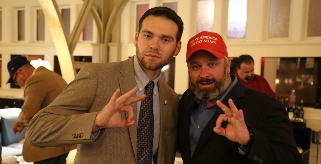 Alt-right radio personality Joe Biggs (right) poses with Jack Posobiec for a photograph in the atrium of Trump International Hotel in Washington, DC. (Eric Cortellessa/The Times of Israel) Alt-right radio personality Joe Biggs (right) in the atrium of Trump International Hotel in Washington, DC. (Eric Cortellessa/The Times of Israel)