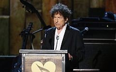 Bob Dylan speaks onstage during the 2015 MusiCares Person of The Year honoring him held at Los Angeles Convention Center on February 6, 2015 in Los Angeles, California. (Michael Tran/FilmMagic, via JTA)