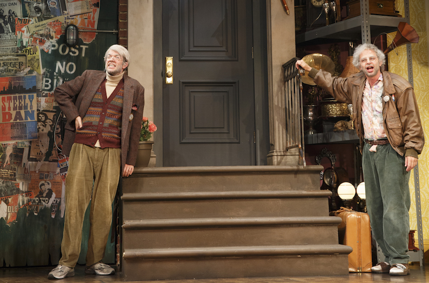 John Mulaney as George St. Geegland and Nick Kroll as Gil Faizon in 'Oh, Hello on Broadway.' (Joan Marcus/JTA) John Mulaney as George St. Geegland and Nick Kroll as Gil Faizon in 'Oh, Hello on Broadway.' (Joan Marcus/JTA)