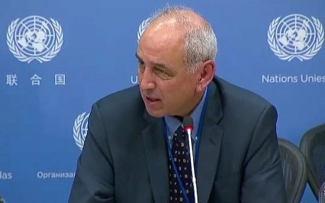 Michael Lynk, the UN's special rapporteur on the situation of human rights in the Palestinian territories, on October 28, 2016 (Courtesy) Michael Lynk, the UN's special rapporteur on the situation of human rights in the Palestinian territories, on October 28, 2016 (Courtesy)