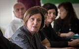Meretz chairwoman Zehava Galon leads the party's weekly faction meeting at the Knesset, November 2, 2015. (Miriam Alster/Flash90)