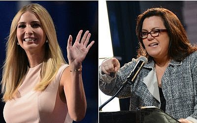 Ivanka Trump, left. (Jeff Swensen/Getty Images via JTA). Rosie O’Donnell, right. (Jason Kempin/Getty Images for The American Fertility Association via JTA)