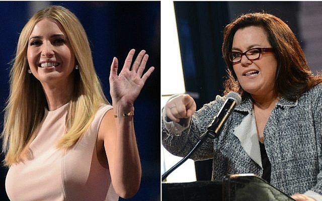 Ivanka Trump, left. (Jeff Swensen/Getty Images via JTA). Rosie O’Donnell, right. (Jason Kempin/Getty Images for The American Fertility Association via JTA) Ivanka Trump, left. (Jeff Swensen/Getty Images via JTA). Rosie O’Donnell, right. (Jason Kempin/Getty Images for The American Fertility Association via JTA)
