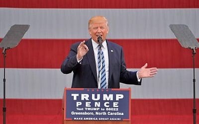 Republican presidential nominee Donald Trump speaks during a campaign event on October 14, 2016 in Greensboro, North Carolina. (Sara D. Davis/Getty Images/AFP)