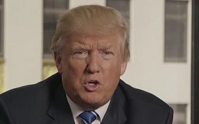 Republican presidential candidate Donald Trump in a pre-recorded video message for a Republican event in in Jerusalem, October 26, 2016. (Screen capture)
